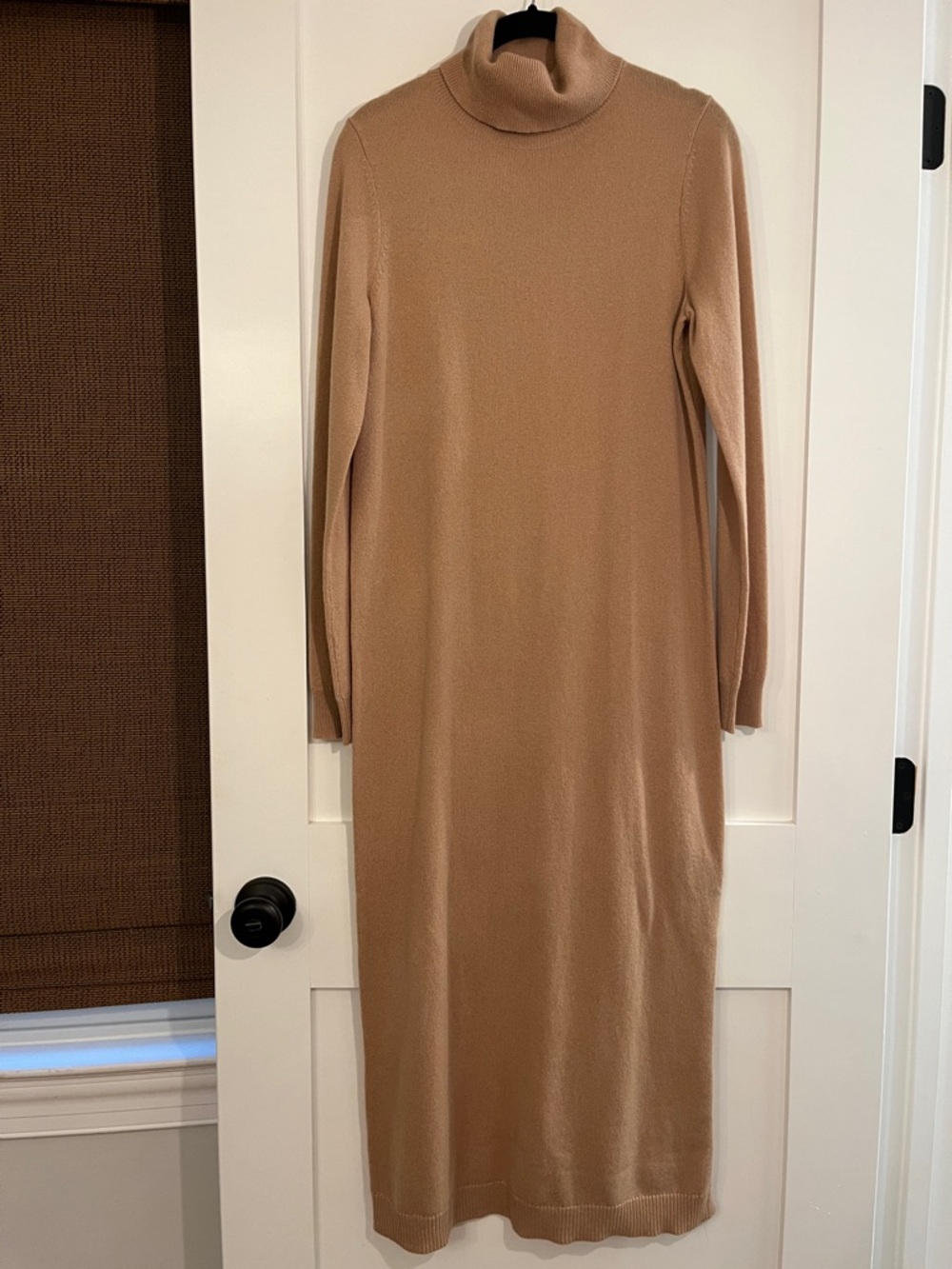 Theory Camel Long-Sleeve Turtleneck Midi Dress 100% Cashmere